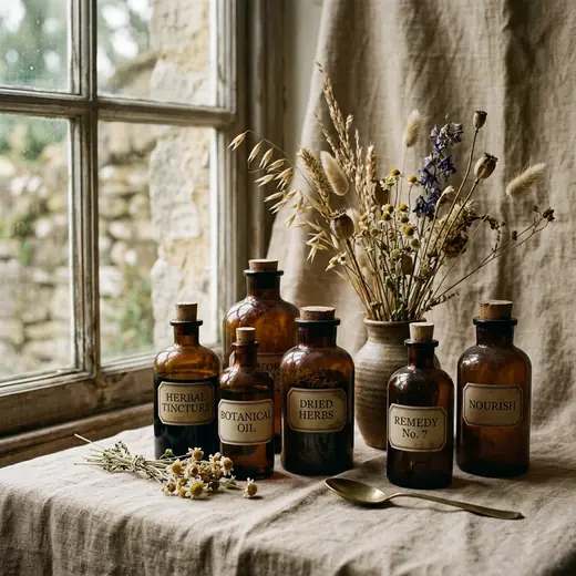Brand reference: amber glass still life